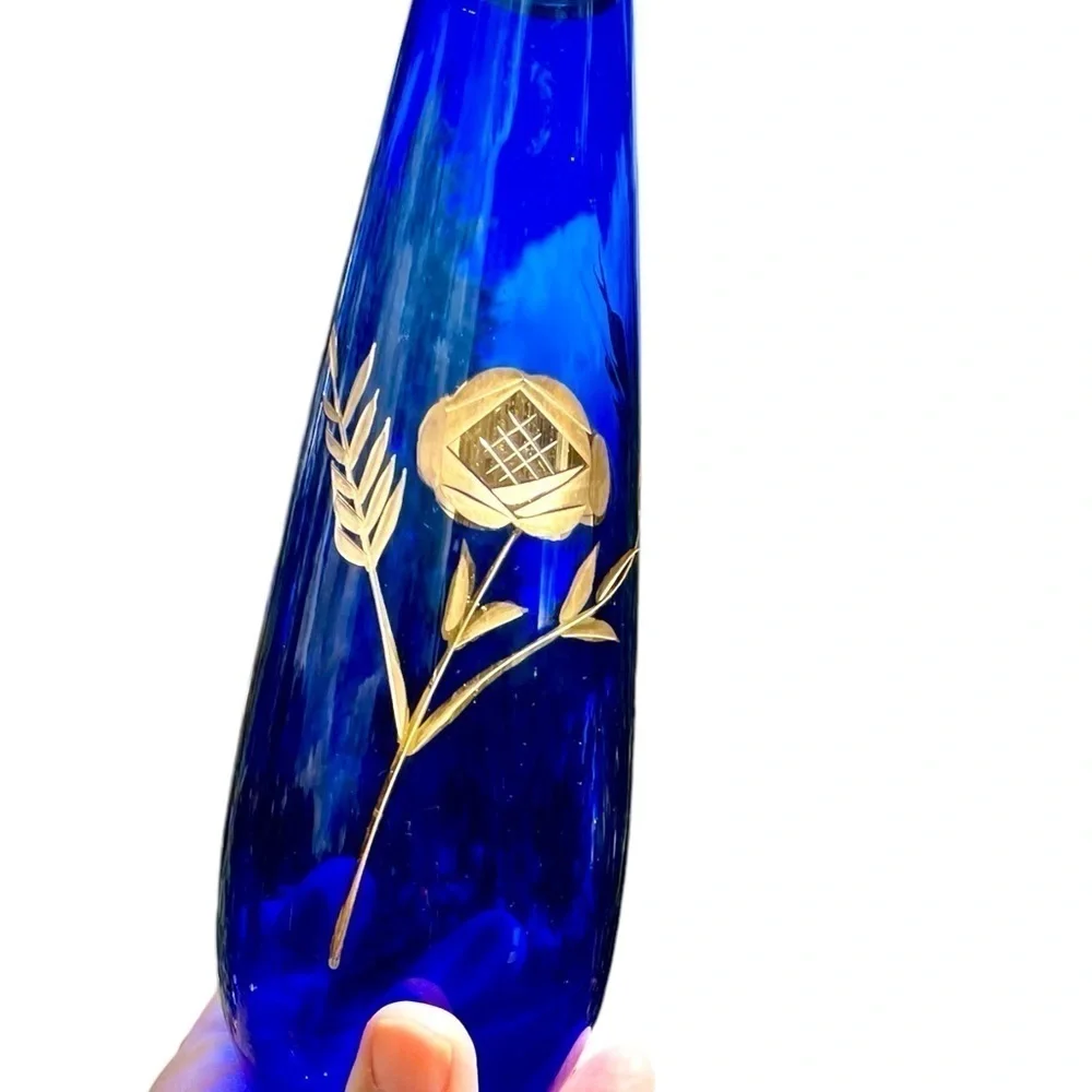Lefton vase, cobalt blue with gold design, vintage/antique, excellent condition